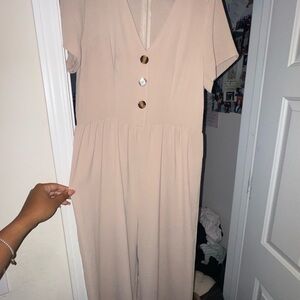 SHEIN Beige V-Neck Button Dress
